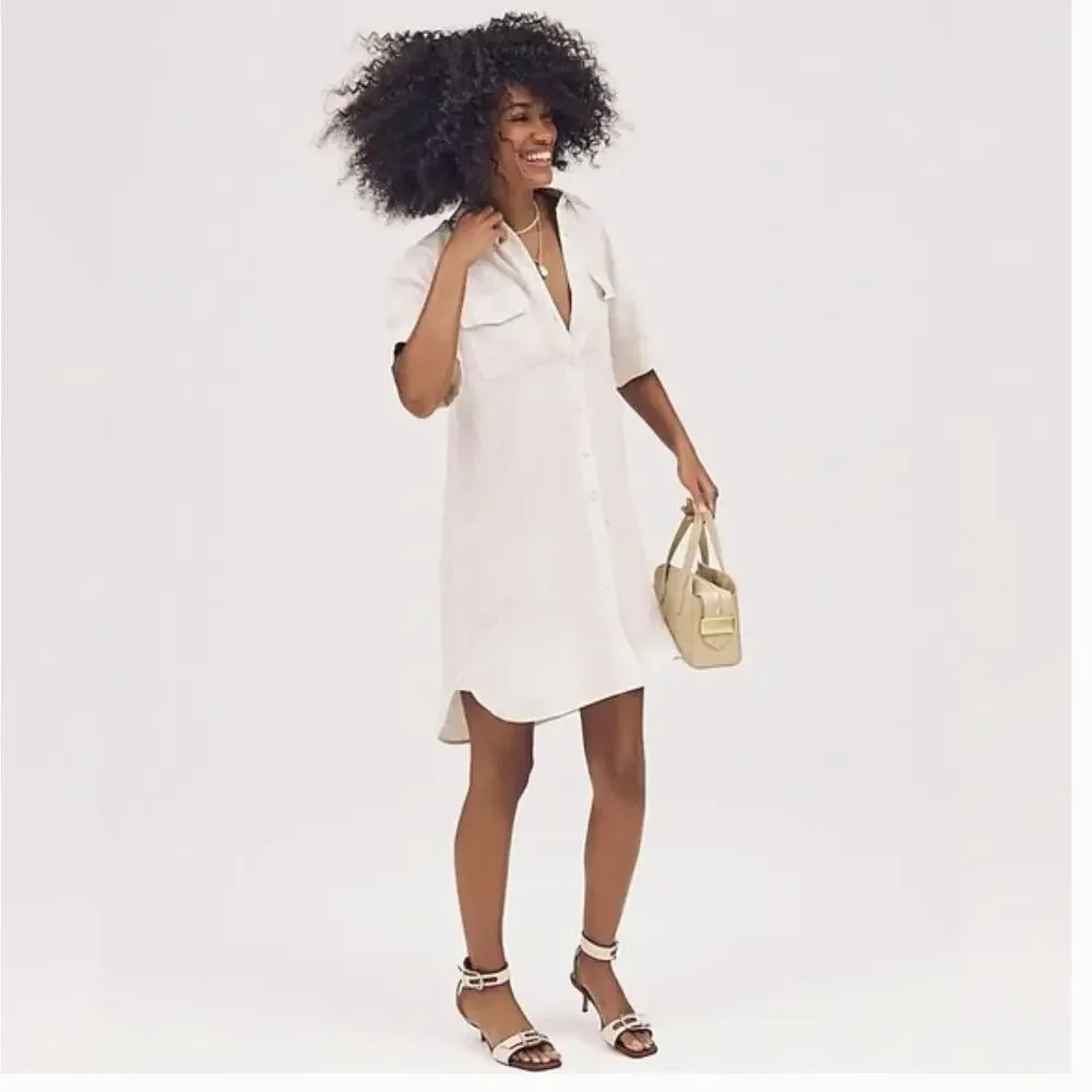 J.Crew Utility Shirt Dress S Flax Beige Natural 4 6 NWT Linen CI926 J.Crew Beach